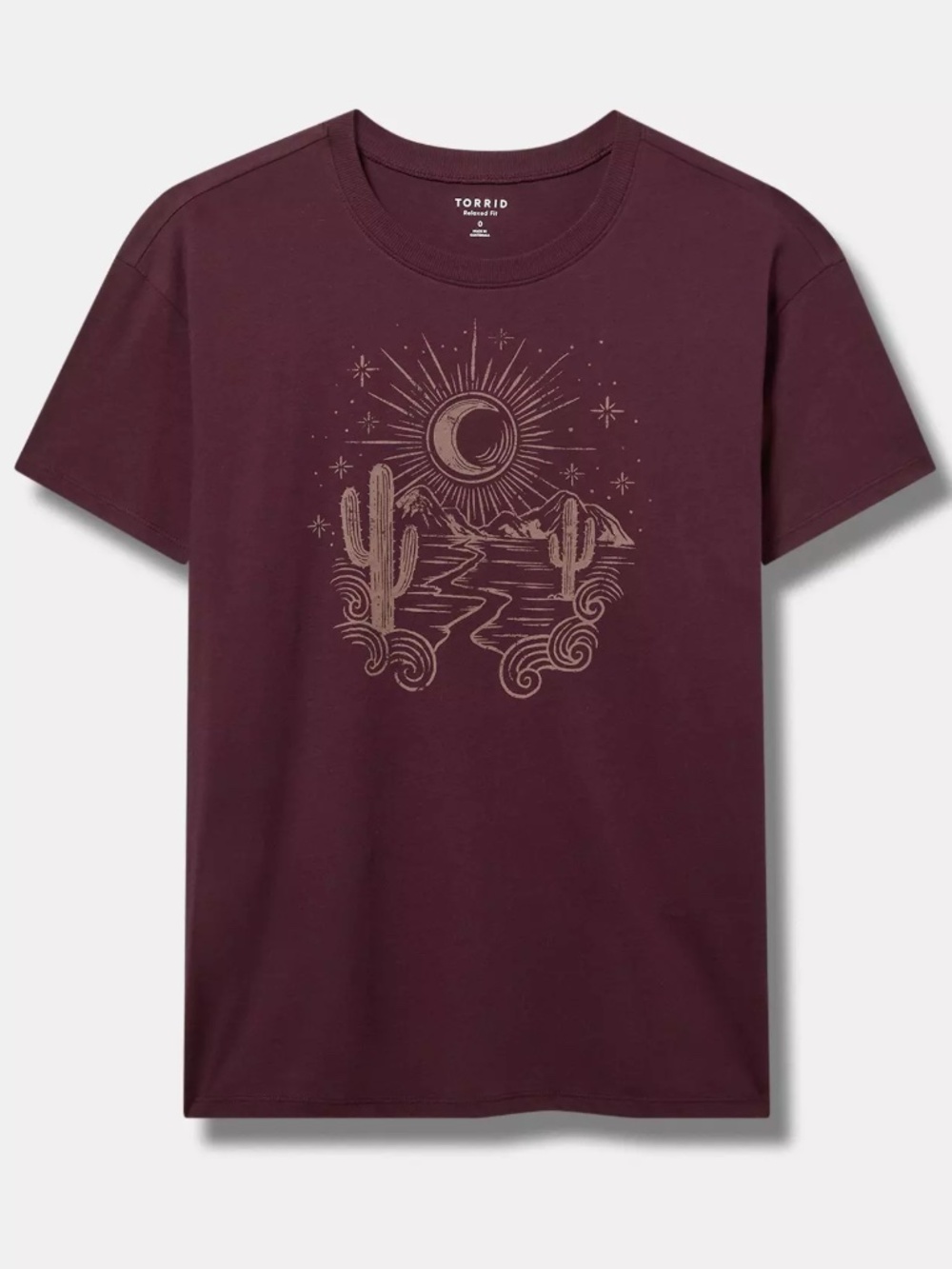 Torrid Tee 0X L Crew Mystical Desert Relaxed Fit Cotton Jersey Witchcore Maroon